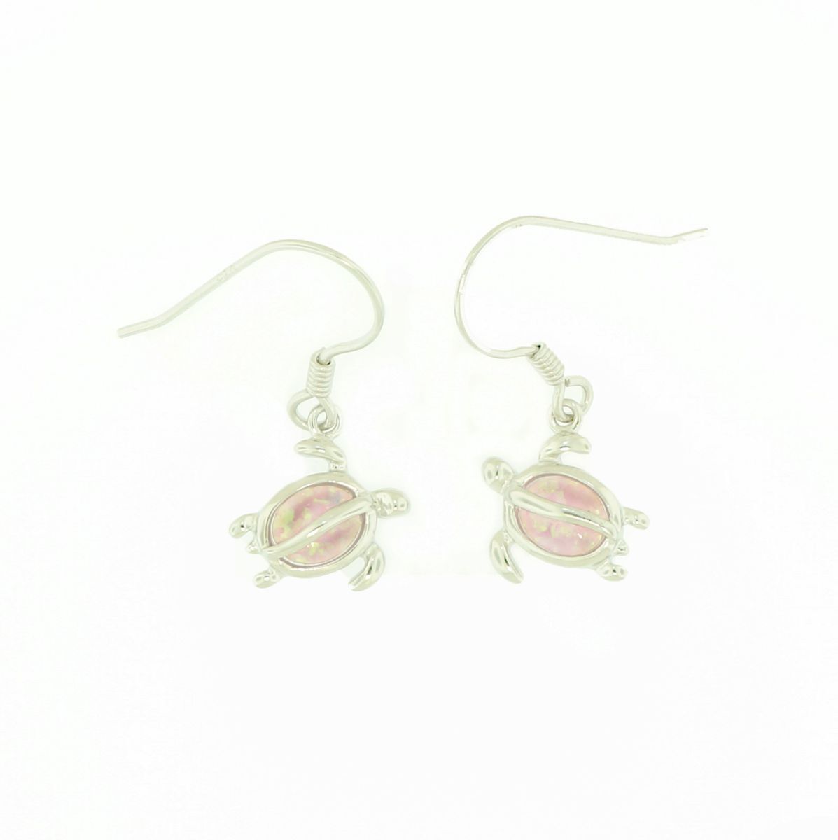 Small Sterling Silver .925 Pink Syn Opal Hook Earrings