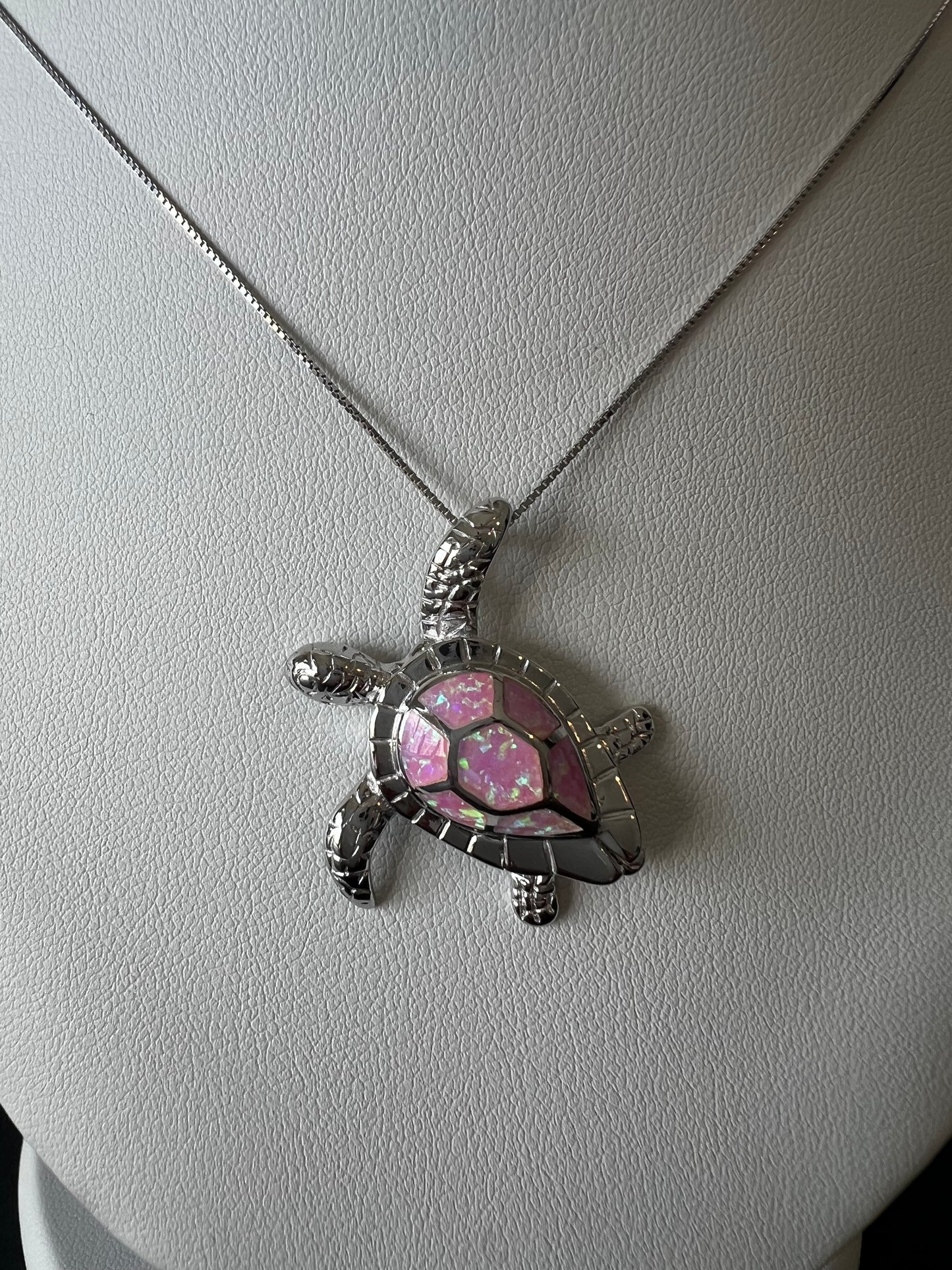 Large Sterling Silver .925 Pink Syn Opal Sea Turtle