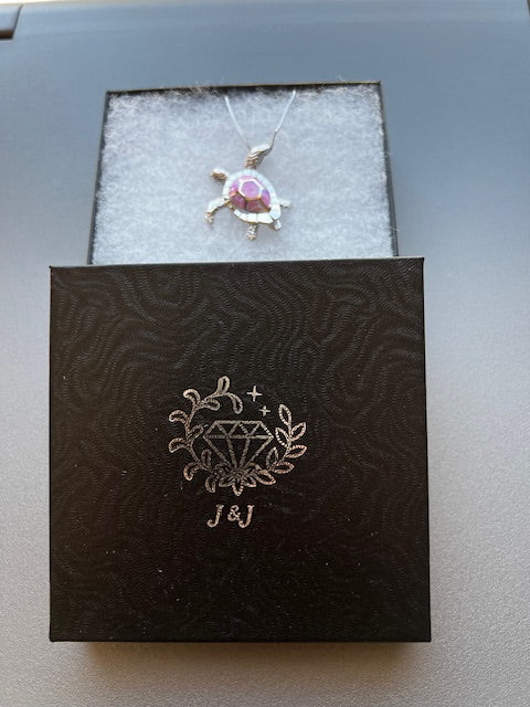 Large Sterling Silver .925 Pink Syn Opal Sea Turtle